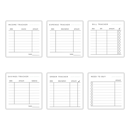 Finance Trackers Planner Cards Set of 6 | Digital Download