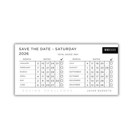 Save the Date Saturday 2026 | Savings Challenge