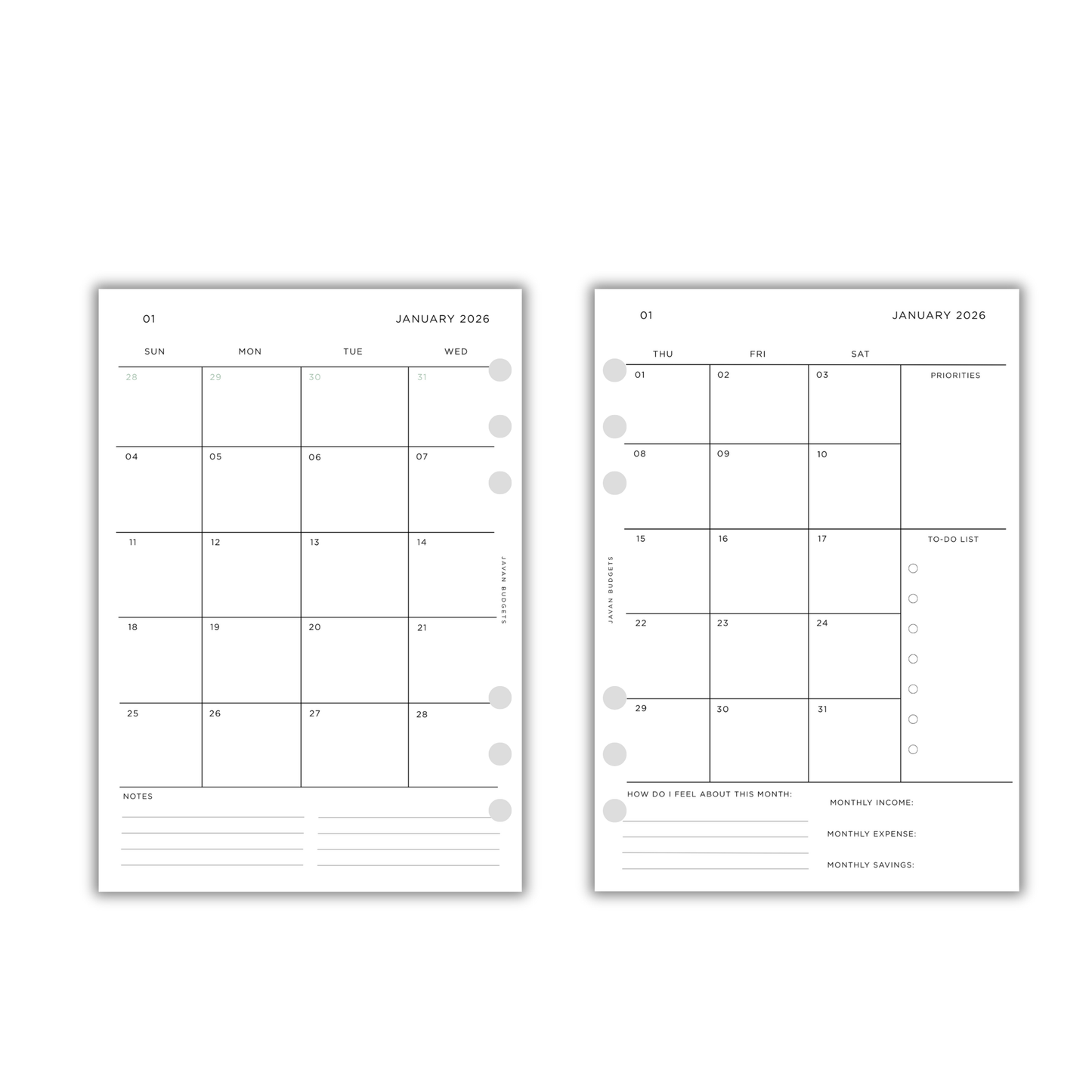 2026 Monthly Planner | A5 Digital Download